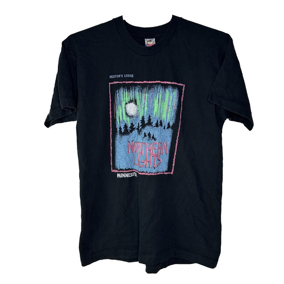 Fruit of the Loom Other - Vintage Northern Lights Shirt Mens Large Black‎ Heston's Lodge Minnesota Tee 90s